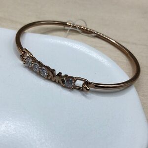 Michael Kors MK Logo Skinny Hook Bangle Bracelet Sparkling Crystals Rose Gold